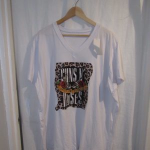 New Ladies Women White Guns N Roses V Neck T-shirt One Size Fits 18 20 22