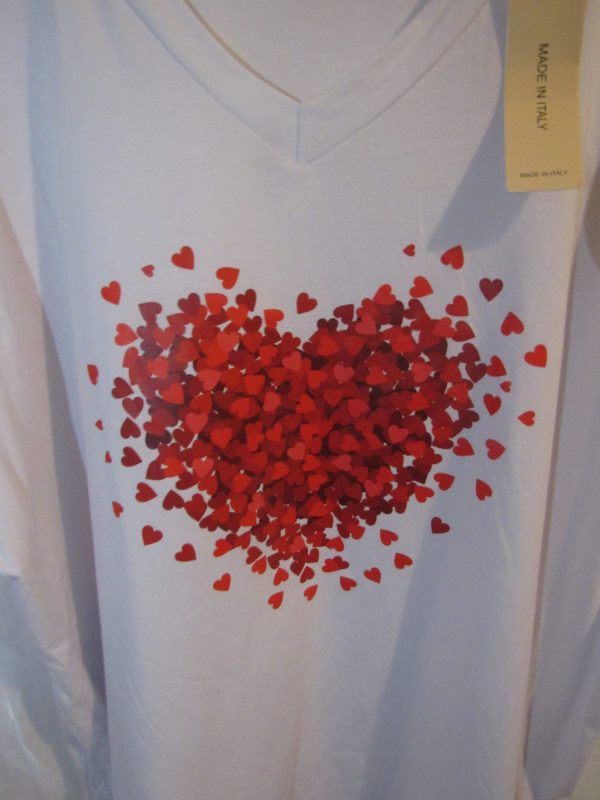 New Ladies Women White Red Heart V Neck T-shirt One Size Fits 18 20 22 - Image 3