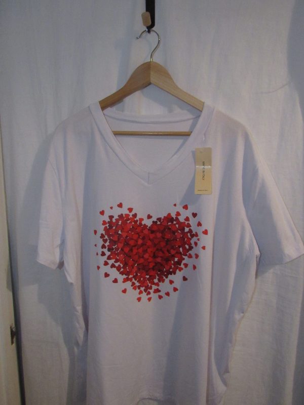 New Ladies Women White Red Heart V Neck T-shirt One Size Fits 18 20 22 - Image 4