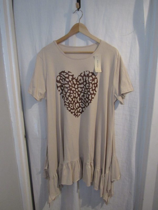 New Ladies Beige Heart Frill Tunic Top One Size fits sizes 18 20 22