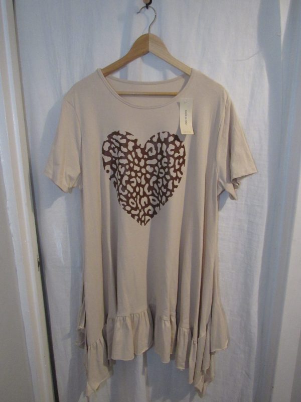 New Ladies Beige Heart Frill Tunic Top One Size fits sizes 18 20 22 - Image 2