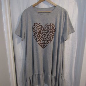 New Ladies Grey Heart Frill Tunic Top One Size fits sizes 18 20 22