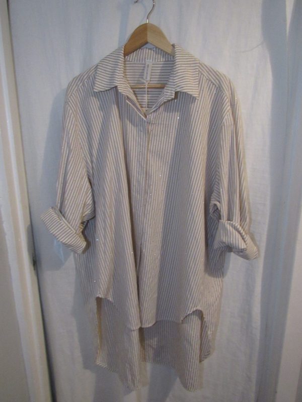 New Ladies Women Beige White Stripe Sparkle all over Shirt One size fits sizes 18 20 22 24 - Image 2