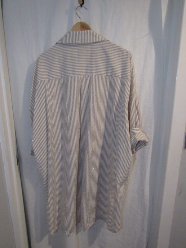 New Ladies Women Beige White Stripe Sparkle all over Shirt One size fits sizes 18 20 22 24 - Image 6