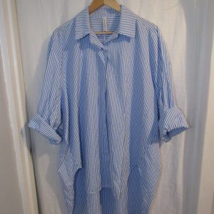 New Ladies Women Blue White Stripe Sparkle all over Shirt One size fits sizes 18 20 22 24