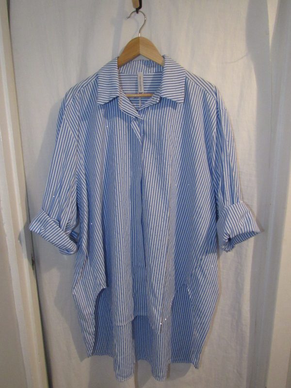 New Ladies Women Blue White Stripe Sparkle all over Shirt One size fits sizes 18 20 22 24 - Image 2