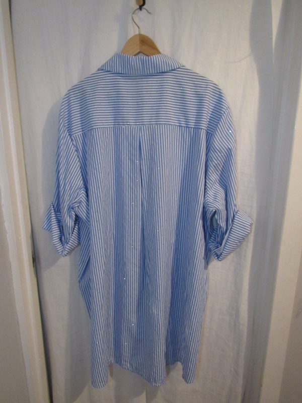 New Ladies Women Blue White Stripe Sparkle all over Shirt One size fits sizes 18 20 22 24 - Image 5