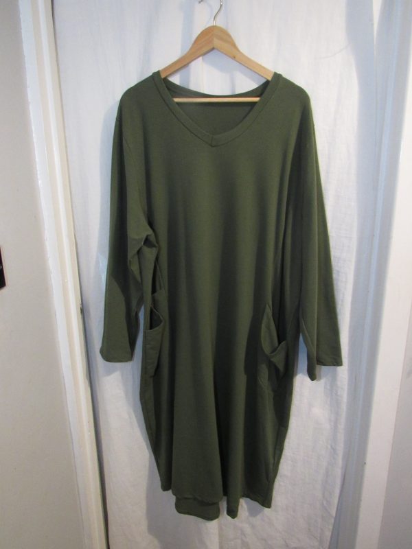 SALE SALE SALE New Ladies V Neck Pocket Khaki Jersey Dress One Size Fits sizes 18 20 22 24 NON RETURNABLE - Image 2