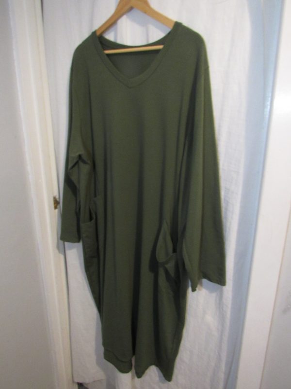 SALE SALE SALE New Ladies V Neck Pocket Khaki Jersey Dress One Size Fits sizes 18 20 22 24 NON RETURNABLE - Image 3