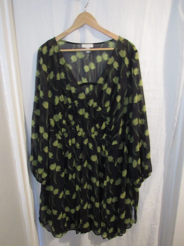 Topshop Curve Gathered Waist Print Green Mini Dress Size 16-18 Non returnable