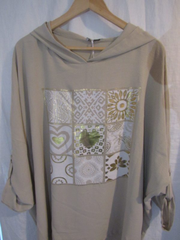 New Ladies Beige Hooded Heart Tunic Top One Size fits sizes 18 20 22 - Image 2