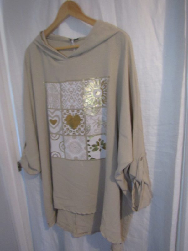 New Ladies Beige Hooded Heart Tunic Top One Size fits sizes 18 20 22 - Image 3