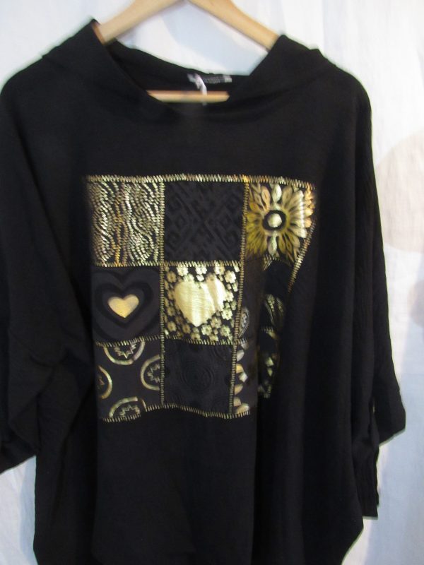 New Ladies Black Hooded Heart Tunic Top One Size fits sizes 18 20 22 - Image 2