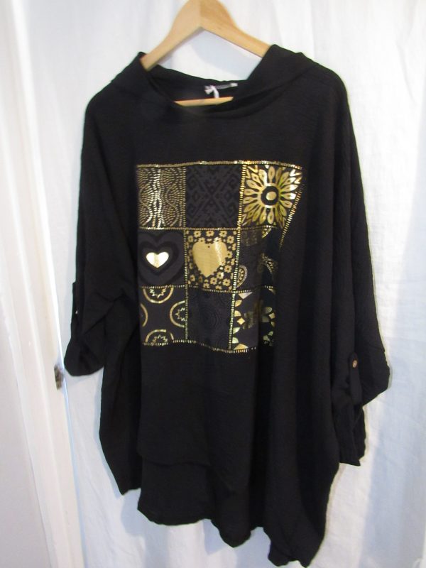 New Ladies Black Hooded Heart Tunic Top One Size fits sizes 18 20 22 - Image 3