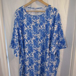 NEW Ladies Women Royal Blue Print Round Neck Tunic Top One Size fits sizes 18 20 22 24