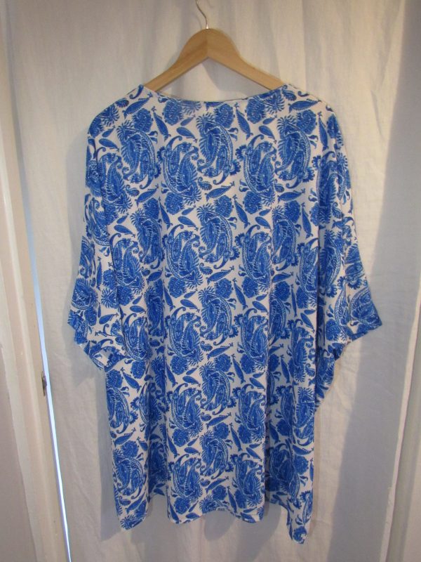 NEW Ladies Women Royal Blue Print Round Neck Tunic Top One Size fits sizes 18 20 22 24 - Image 4