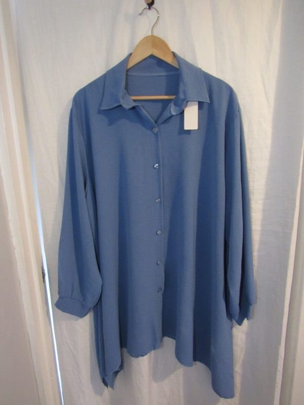 Ladies Women New Blue Button Up Shirt Plus One Size fits sizes 18 20 22 24