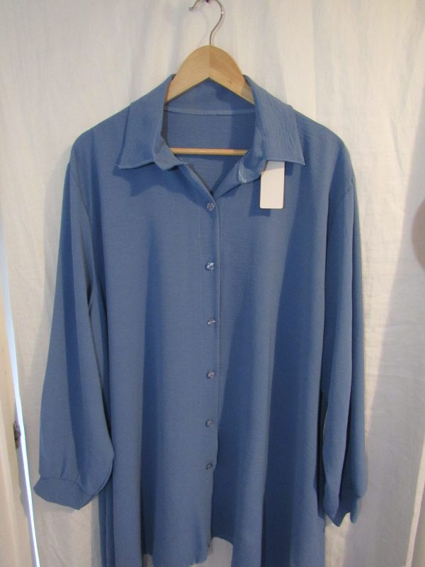 Ladies Women New Blue Button Up Shirt Plus One Size fits sizes 18 20 22 24 - Image 2