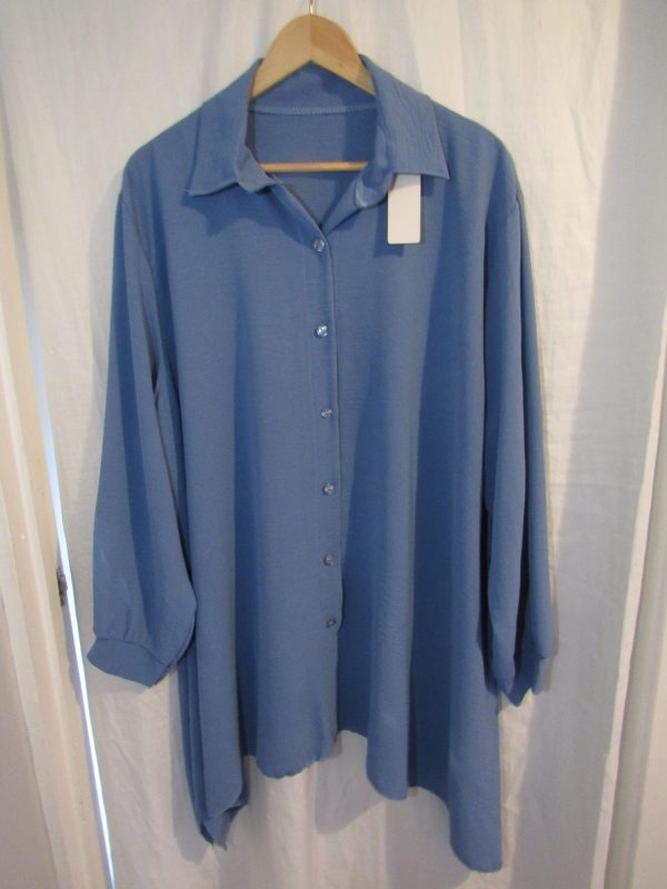 Ladies Women New Blue Button Up Shirt Plus One Size fits sizes 18 20 22 24 - Image 3