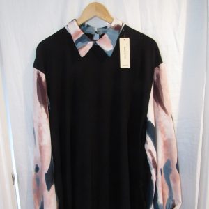 New Ladies Black with Print Sleeve Top One Size fits sizes 18 20 22