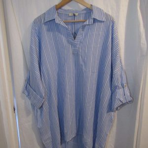New Ladies Lovely Plus Size Grandad Shirt Blue Stripe One Size fits sizes 18 20 22