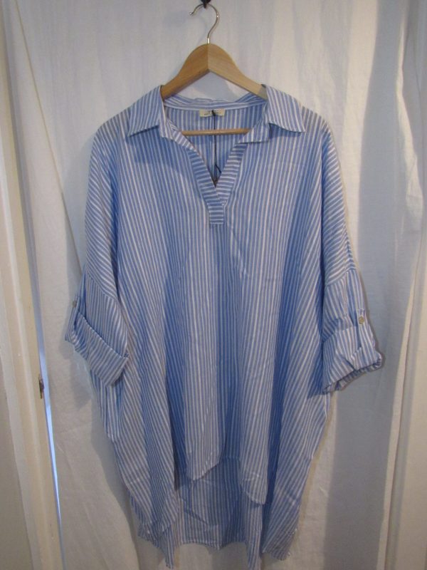 New Ladies Lovely Plus Size Grandad Shirt Blue Stripe One Size fits sizes 18 20 22