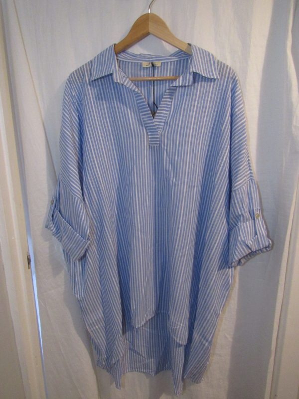 New Ladies Lovely Plus Size Grandad Shirt Blue Stripe One Size fits sizes 18 20 22 - Image 2