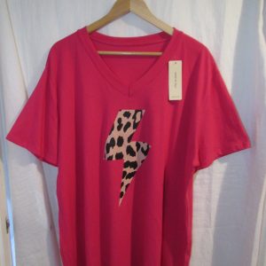 New Ladies Women Cerise Lightening V Neck T-shirt One Size Fits 18 20 22