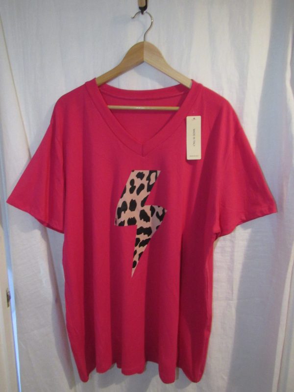 New Ladies Women Cerise Lightening V Neck T-shirt One Size Fits 18 20 22