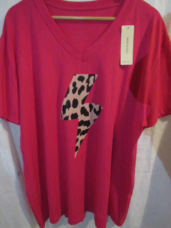 New Ladies Women Cerise Lightening V Neck T-shirt One Size Fits 18 20 22 - Image 2