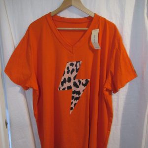 New Ladies Women Orange Lightening V Neck T-shirt One Size Fits 18 20 22