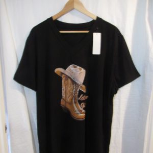 New Ladies Women Black Boot V Neck T-shirt One Size Fits 18 20 22