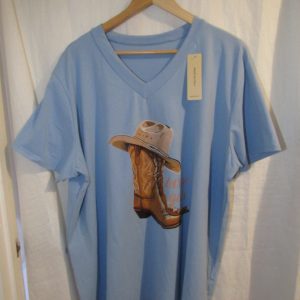 New Ladies Women Blue Boot V Neck T-shirt One Size Fits 18 20 22