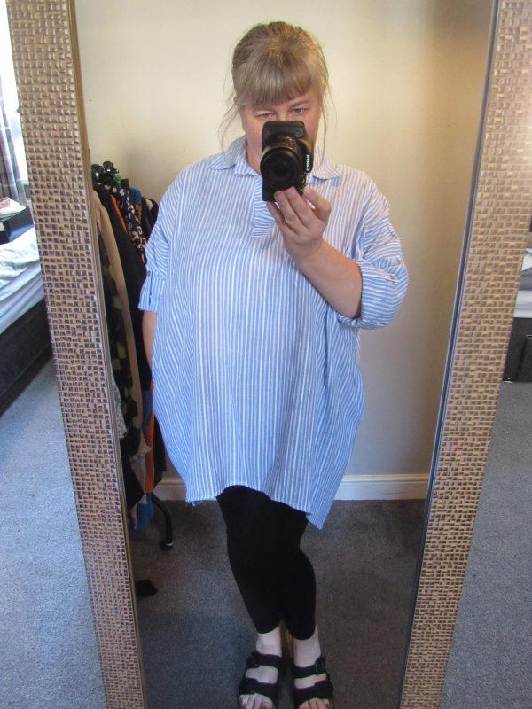 New Ladies Lovely Plus Size Grandad Shirt Blue Stripe One Size fits sizes 18 20 22 - Image 5