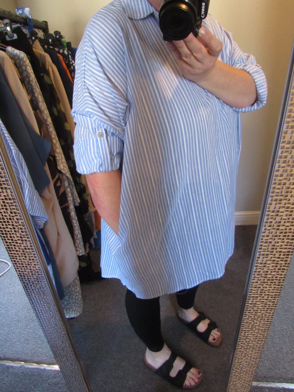 New Ladies Lovely Plus Size Grandad Shirt Blue Stripe One Size fits sizes 18 20 22 - Image 7