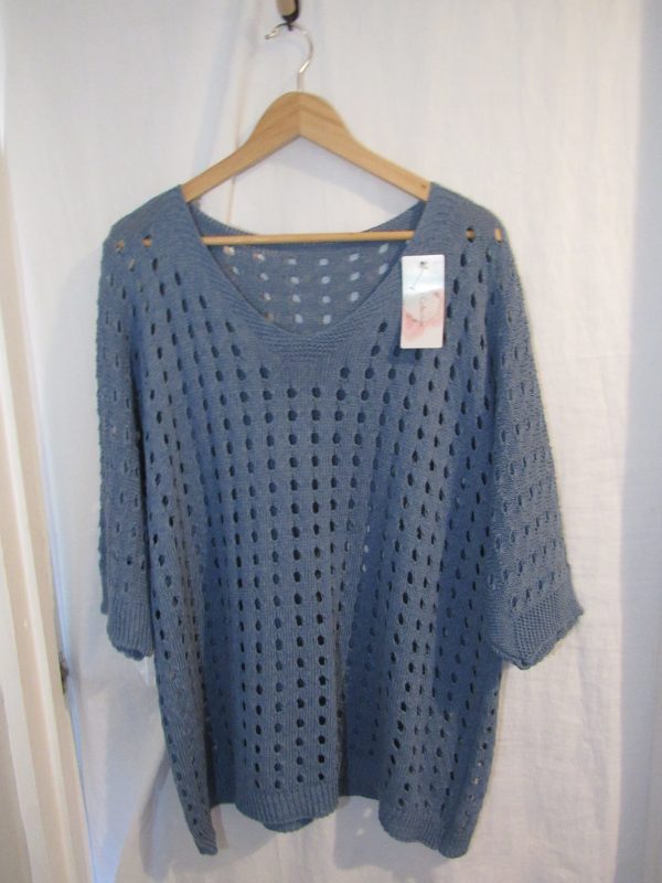 SALE SALE SALE New Ladies Denim Blue Waffle Knit Open Jumper Short Sleeve One Size fits sizes 16 18 20 22 NON RETURNABLE