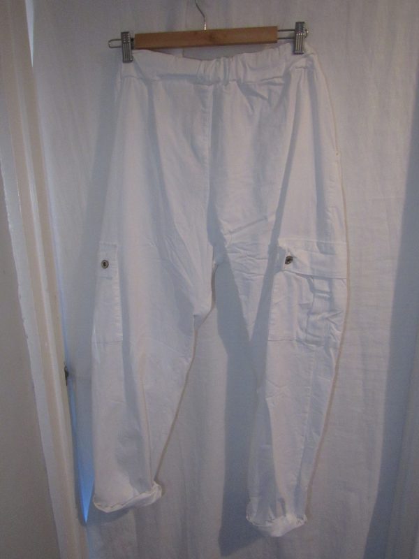 NEW Ladies White Stretchy Crinkle CARGO Magic Trousers One Size Fits 16 18 20 22 Size 2 - Image 4