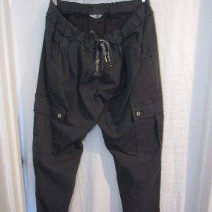 NEW Ladies Charcoal Stretchy Crinkle CARGO Magic Trousers One Size Fits 16 18 20 22 Size 2