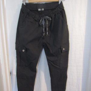 NEW Ladies Charcoal Stretchy Crinkle CARGO Magic Trousers One Size Fits 10 12 14 16 Size 1