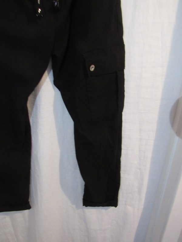 NEW Ladies Black Stretchy Crinkle CARGO Magic Trousers One Size Fits 10 12 14 16 Size 1 - Image 3