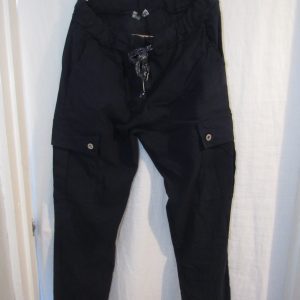 NEW Ladies Navy Blue Stretchy Crinkle CARGO Magic Trousers One Size Fits 10 12 14 16 Size 1