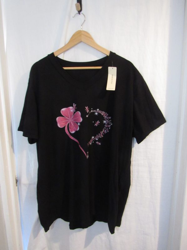 New Ladies Women Black Clover Heart V Neck T-shirt One Size Fits 18 20 22 - Image 3