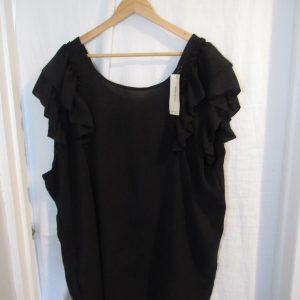 New Ladies Womens Black Frill Sleeve Bow Back Top One Size fits sizes 18 20 22
