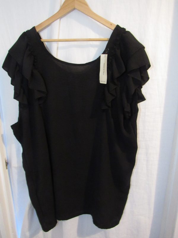 New Ladies Womens Black Frill Sleeve Bow Back Top One Size fits sizes 18 20 22 - Image 2