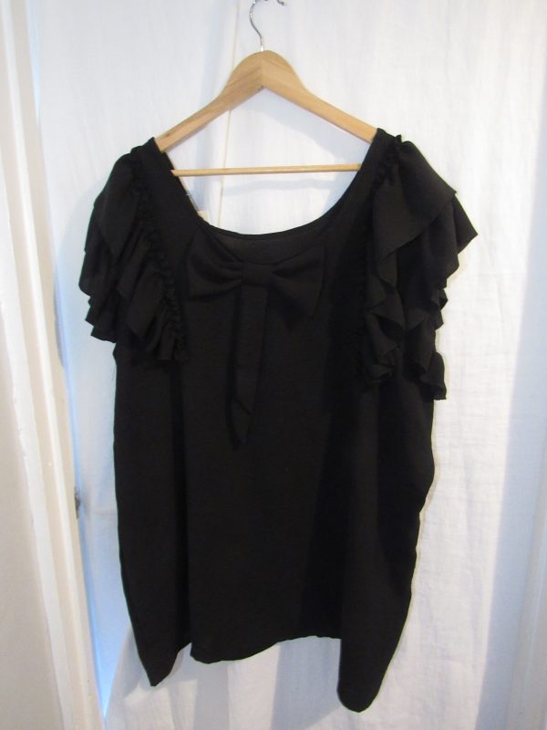 New Ladies Womens Black Frill Sleeve Bow Back Top One Size fits sizes 18 20 22 - Image 4