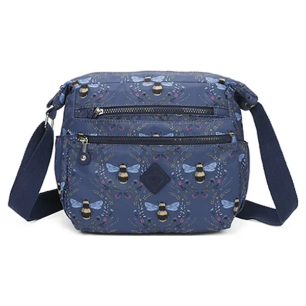 NEW Blue Bee Print Shoulder Strap Cross Body Zip Bag