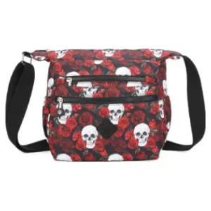 NEW Rose and Skull Print Shoulder Strap Cross Body Zip Bag