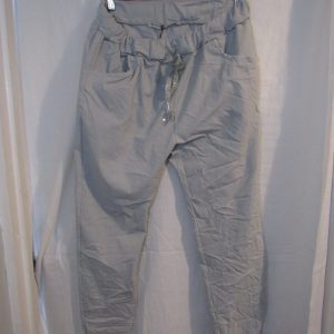 NEW Ladies Silver Grey Stretchy Crinkle Magic Trousers One Size Fits 10 12 14 16 18 Size 1