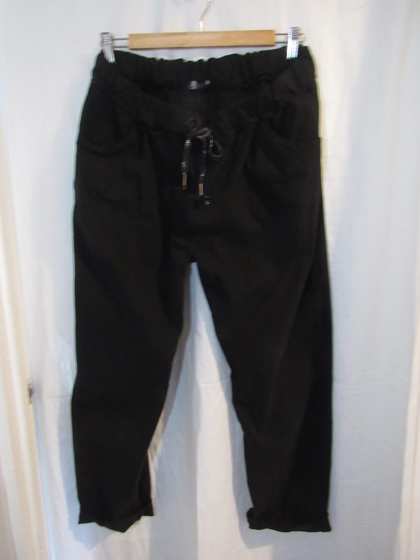 NEW Ladies Black Stretchy Crinkle Magic Trousers One Size Fits 18 20 22 Size 2 - Image 2