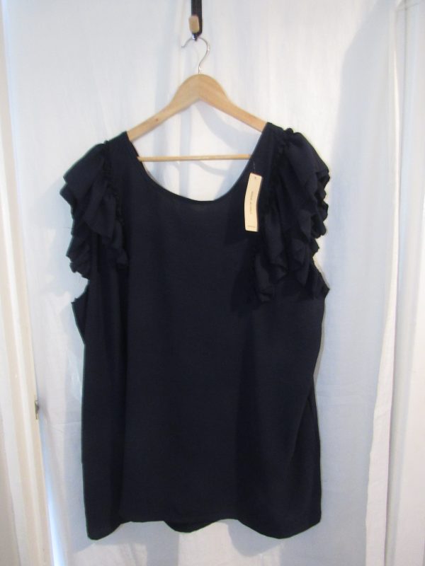 New Ladies Womens Navy Blue Frill Sleeve Bow Back Top One Size fits sizes 18 20 22